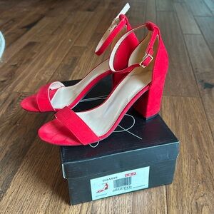 COASIS Women's Chunky Block Red suede Heels Open Toe Ankle Strap 3.5” heel